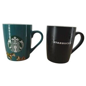 Starbucks Coffee Tea Mugs Set Of 2 Dogs & Black Leaves 10 Fl Oz Cups NEW